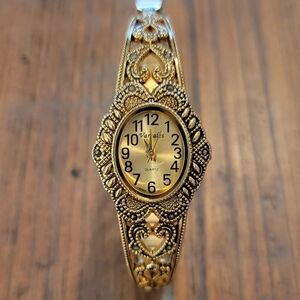Ladies Varsales Antiqued Gold & Marcasite Watch